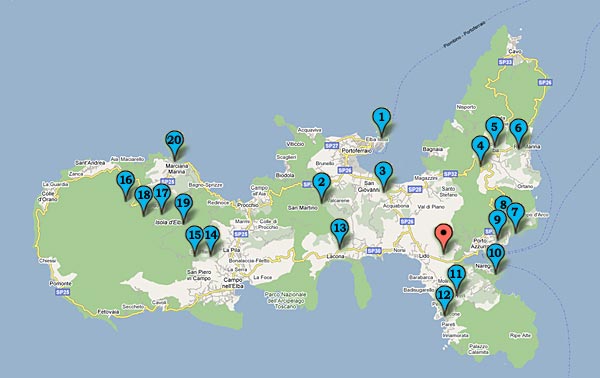 Cartina itinerari dell'Elba